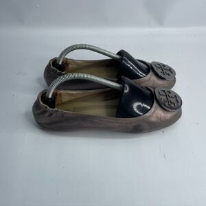 Tory Burch Minnie Metallic Silver Leather Ballet‎ Flats Size: 6M